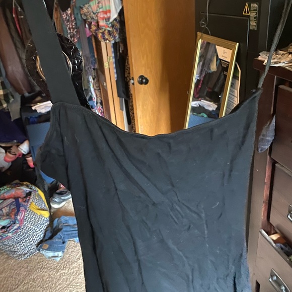 Black tank top, worn a few times, strap over one shoulder. - Picture 2 of 2